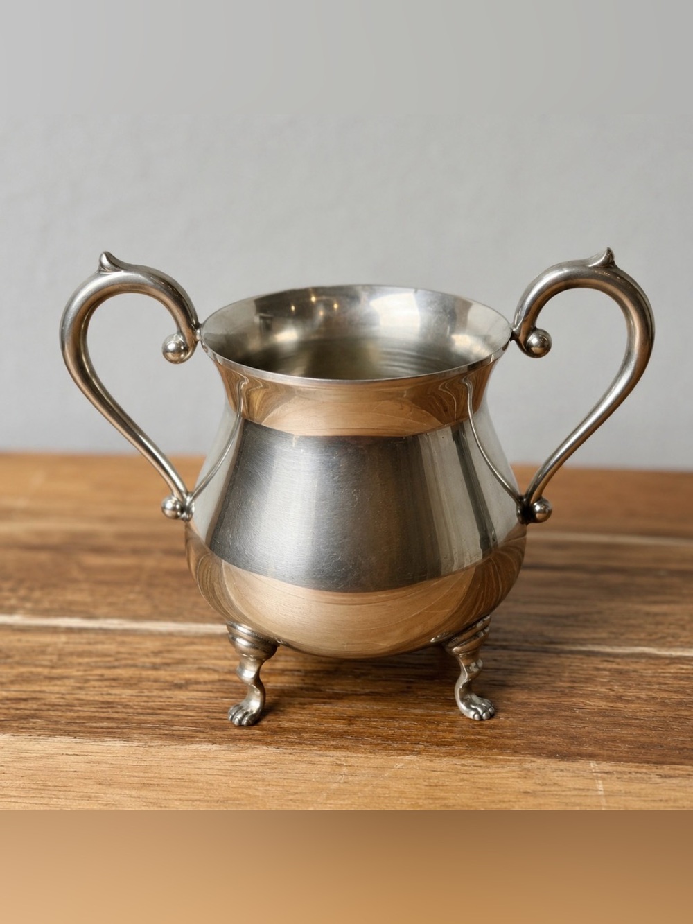 Vintage Pewter Silver Two-Handled Sugar Bowl - Classic Home Dining Accent